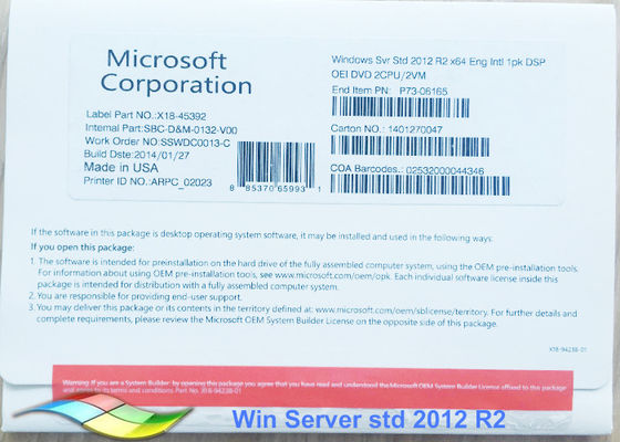 China 100% originele Windows Server 2012oem FPP Pak Standaard Online met 64 bits activeert leverancier